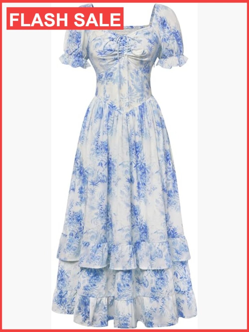 Women's Floral Maxi Dress Puff Sleeve Corset Sweetheart Neck Smocked Back